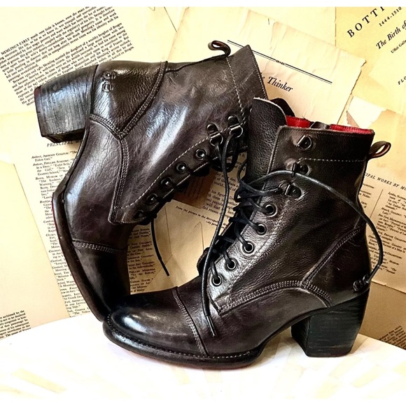 Free People Bed Stu Brooklyn Lace Up Ankle Boot Black Rustic Leather - Picture 3 of 10